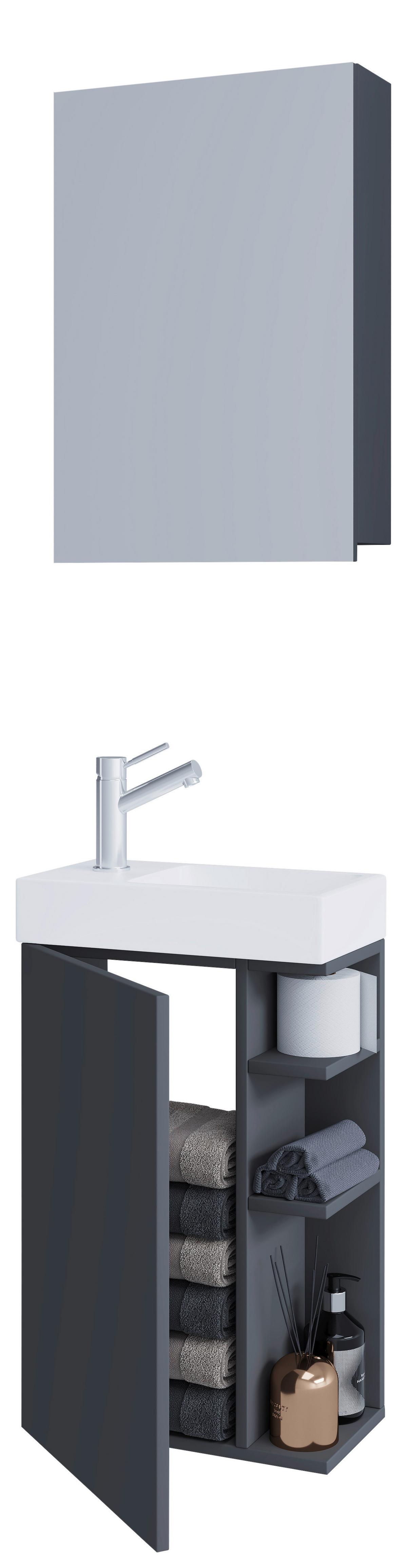 Gästebad Lumia - Anthrazit/Weiß, MODERN, Glas/Keramik (40cm) - MID.YOU