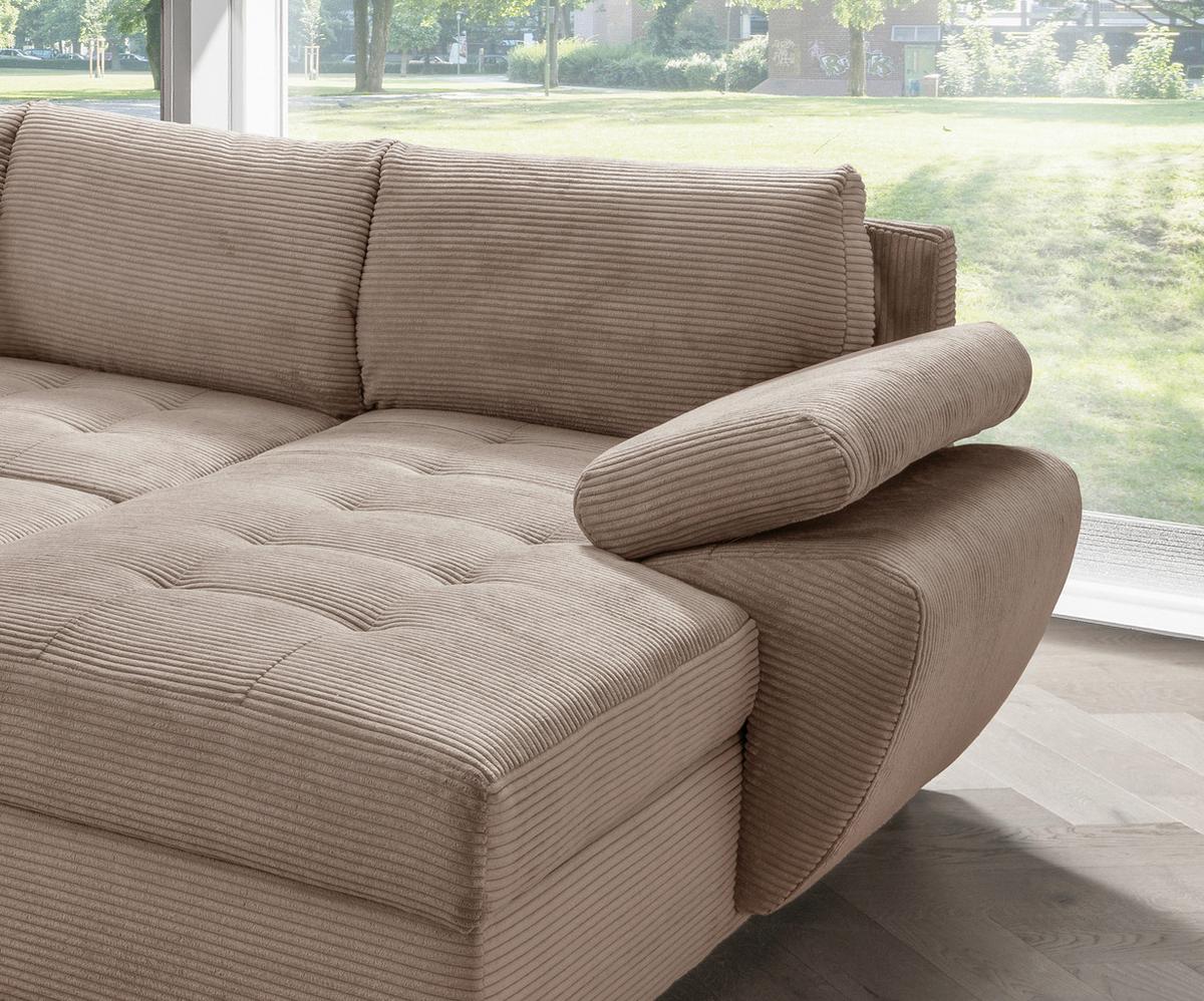 Wohnlandschaft Terana mit Schlaffunktion, Graubraun - Chromfarben/Graubraun, KONVENTIONELL, Textil (219/305/157cm) - Livetastic
