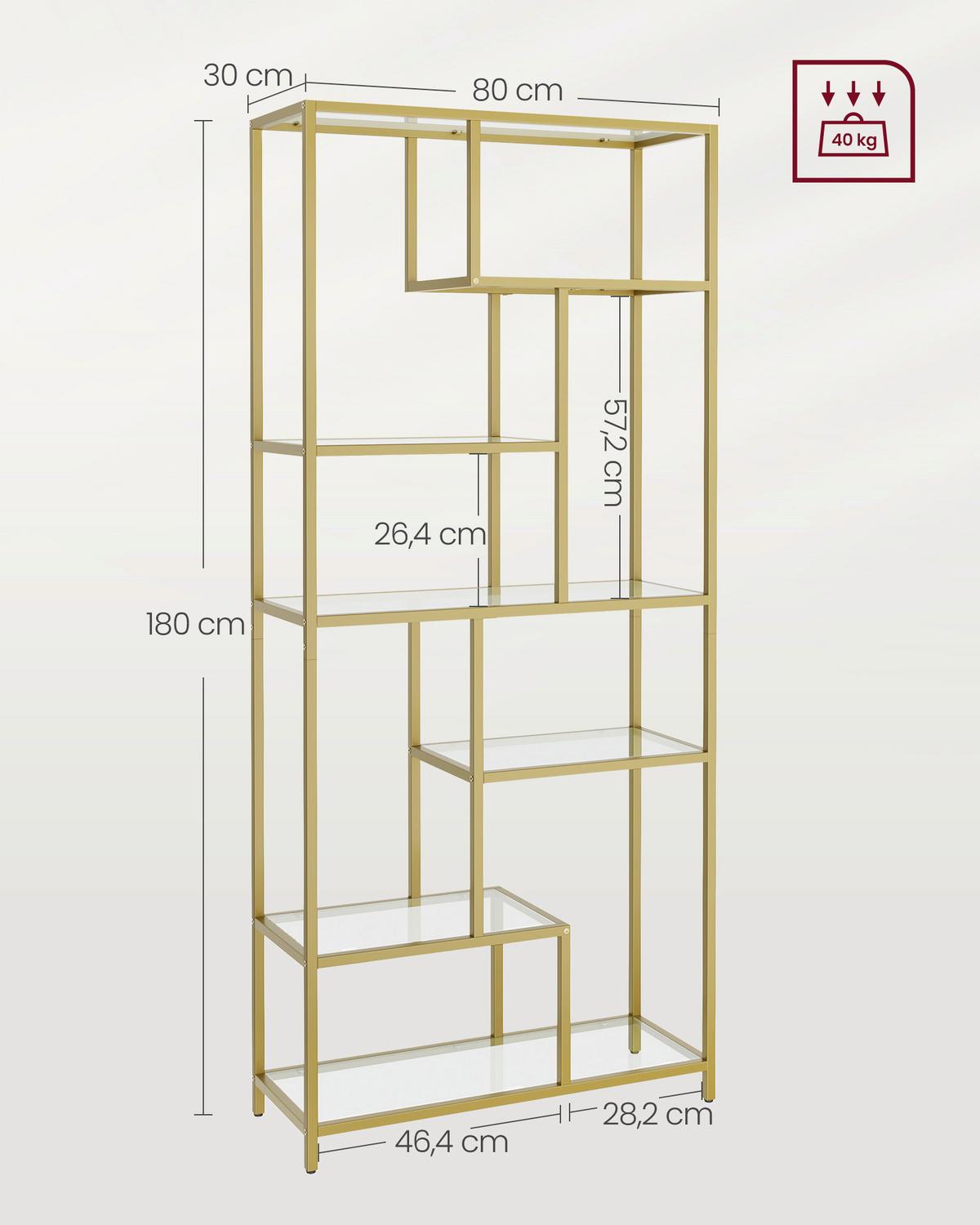 Regal Glass Shelves - Goldfarben, MODERN, Glas/Metall (80/180/30cm) - MID.YOU