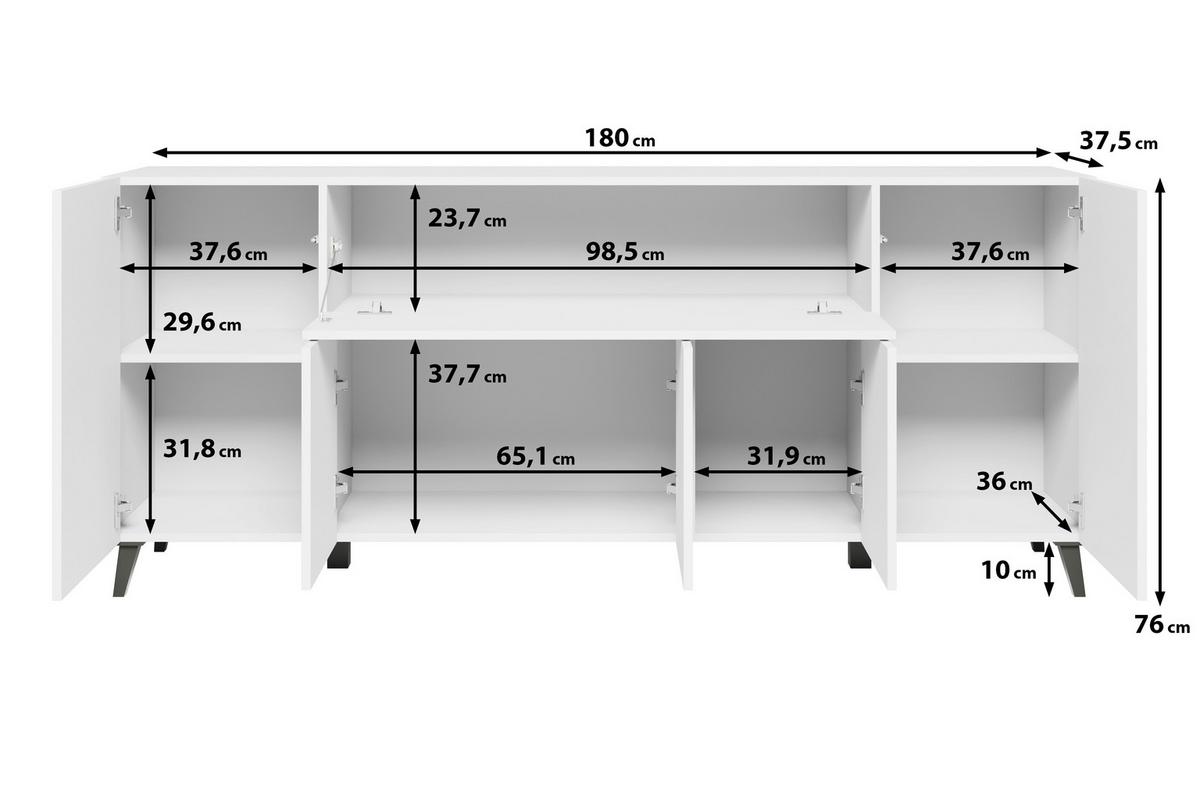 Sideboard Phuket 180 Schwarz B: 180 Cm - Schwarz, Design, Holzwerkstoff (180/76/37,5cm) - Livetastic