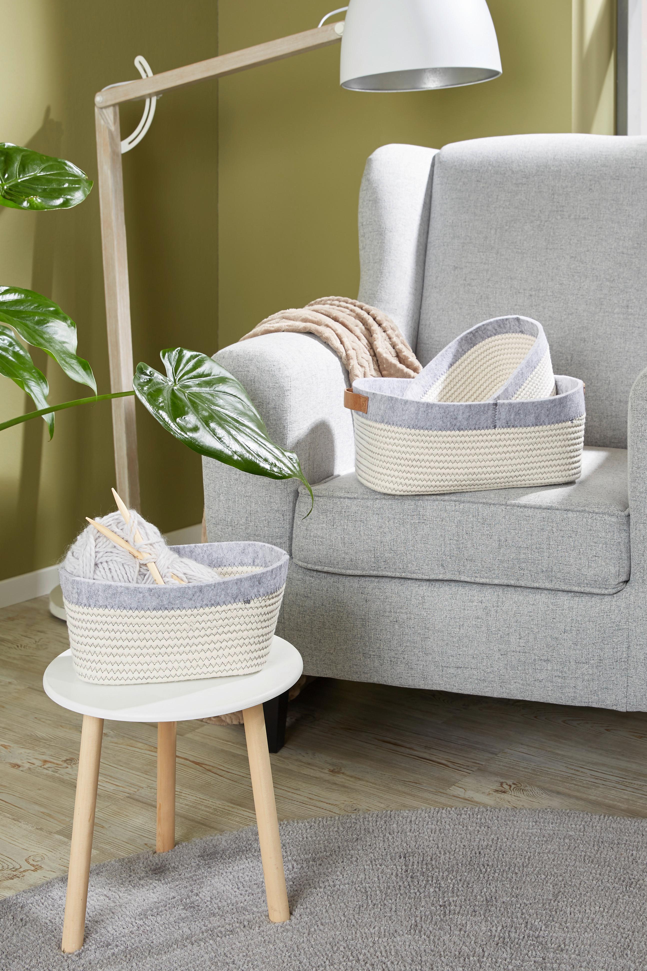 Aufbewahrungskorb Alfie LxB: 37x23 cm Baumwolle/Filz Grau - Braun/Weiß, Basics, Textil (37cm) - Luca Bessoni