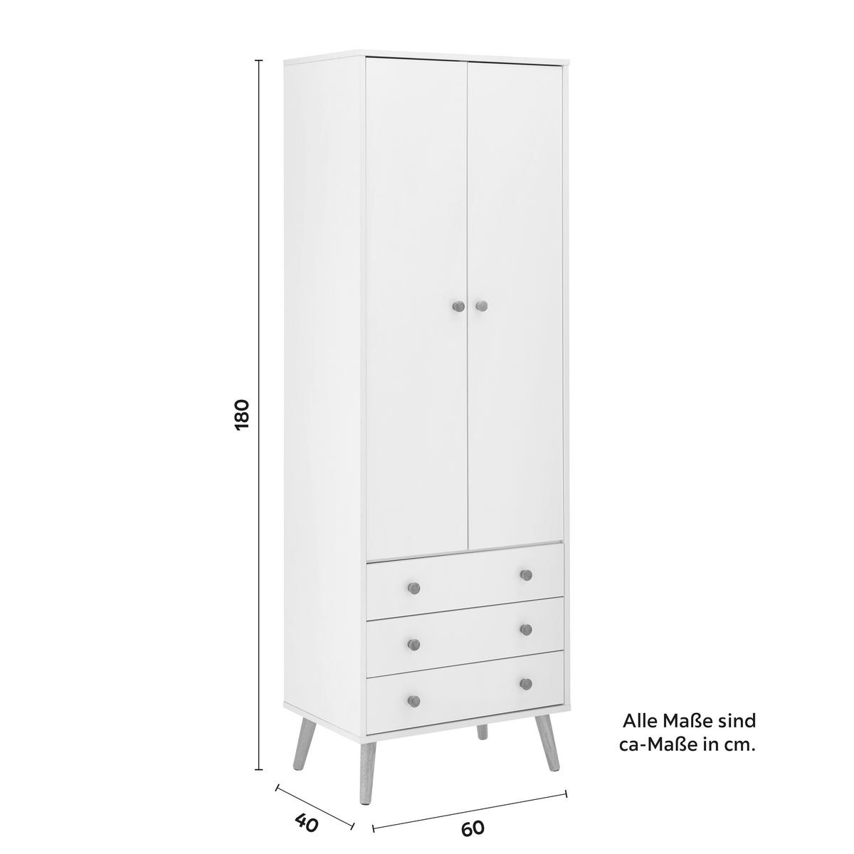 Šatná skriňa LUDO biela - biela/prírodná farba, Modern, kov/drevo (60/180/40cm) - Bessagi Home