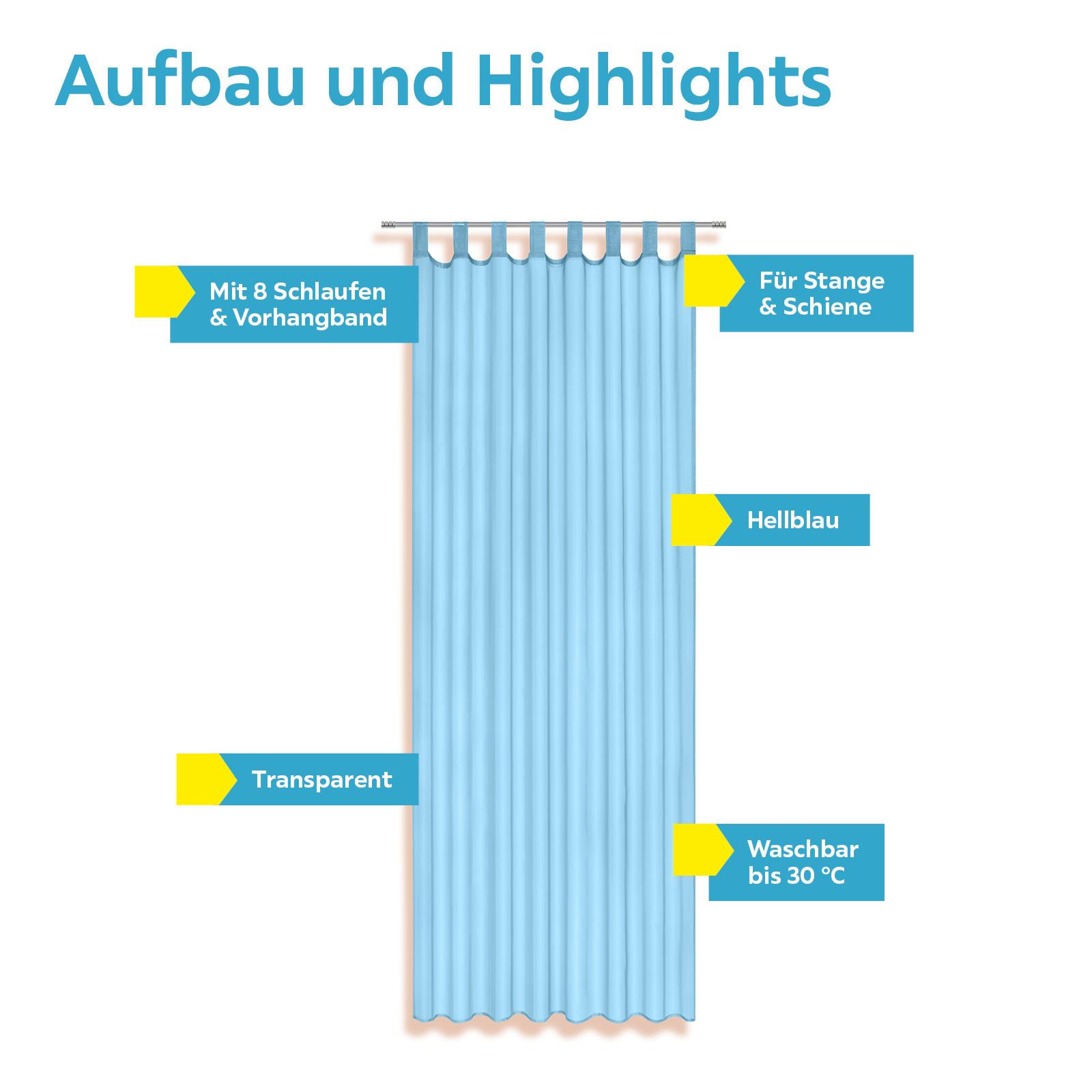 Vorhang mit Schlaufen und Band Utila 140x245 cm Aqua - Türkis, KONVENTIONELL, Textil (140/245cm) - Ondega