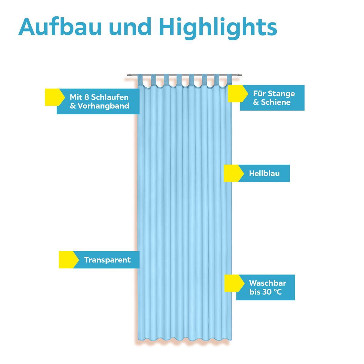 Vorhang mit Schlaufen und Band Utila 140x245 cm Aqua - Türkis, KONVENTIONELL, Textil (140/245cm) - Ondega