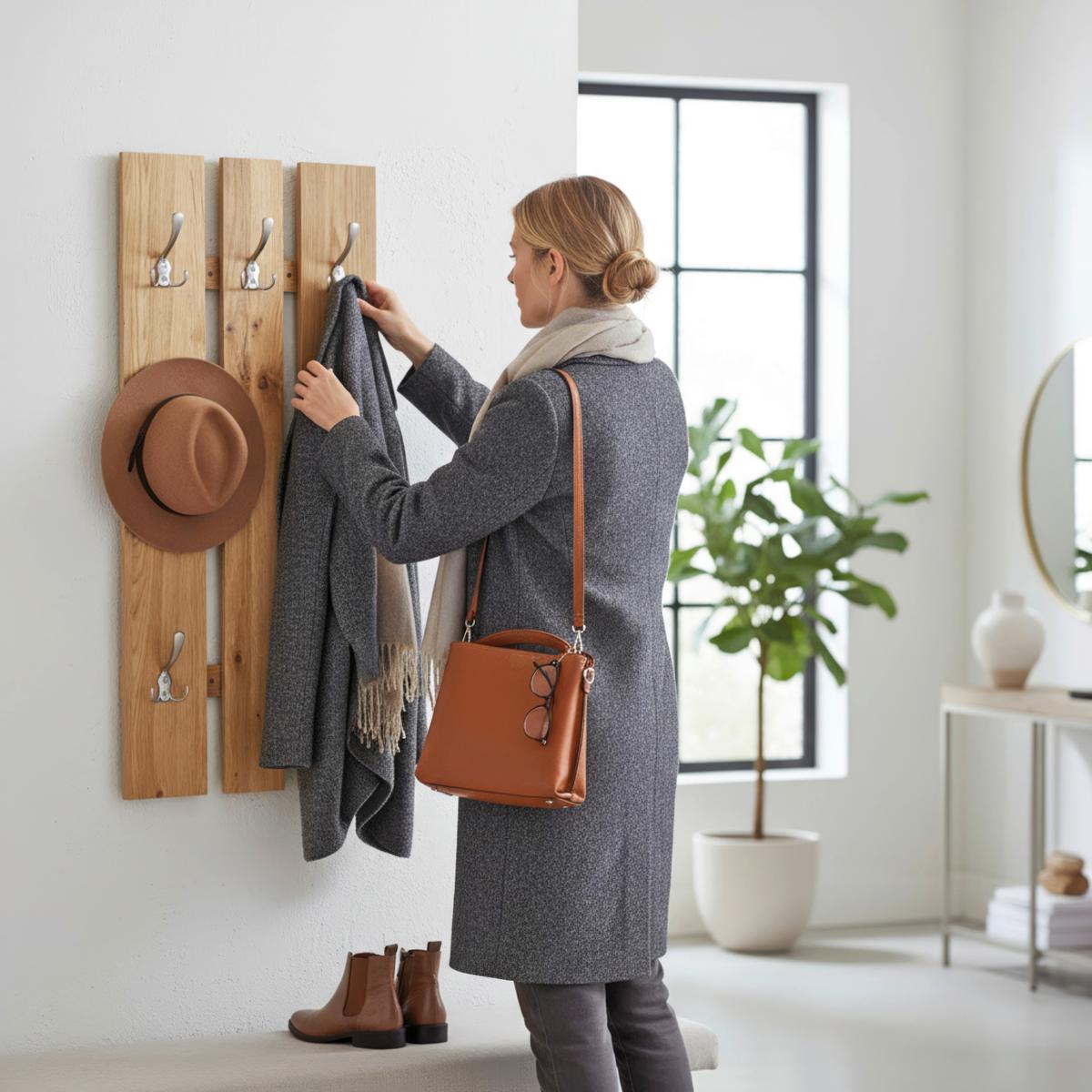 Wandgarderobe Merit Eiche-/Edelstahlfarben B: 45cm - Edelstahlfarben/Eichefarben, Basics, Holz/Holzwerkstoff (45/9/100cm) - Livetastic