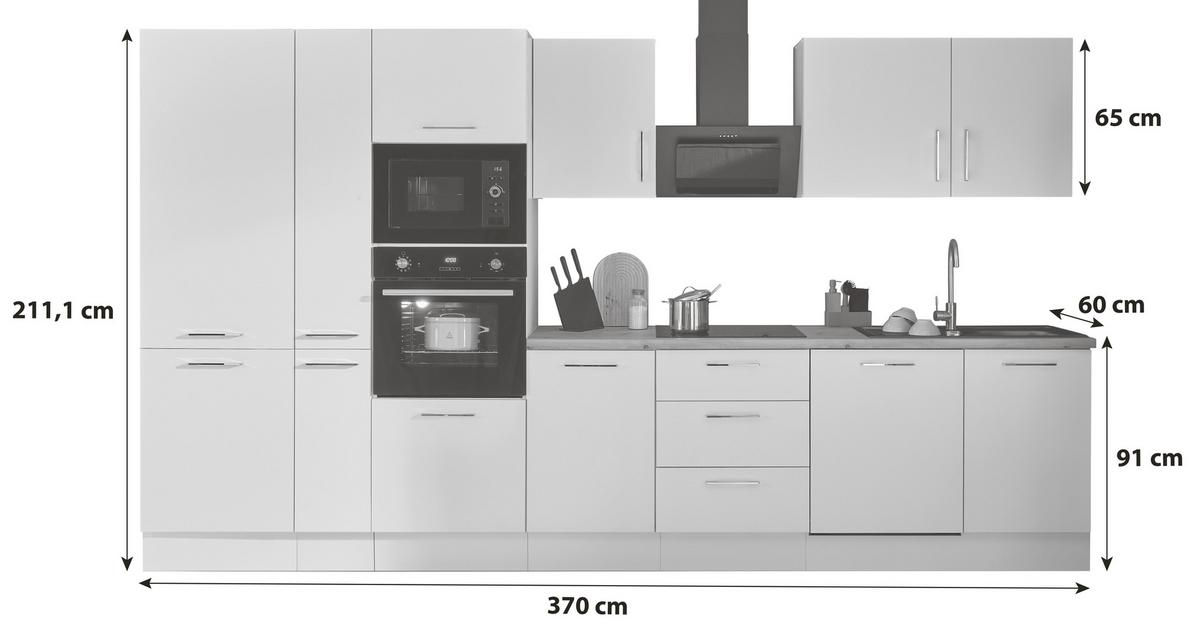 Küchenblock Turin Weiß/Eiche Dekor B: 370 cm - Weiß/Eiche Artisan, Basics, Holzwerkstoff (370cm) - P & B