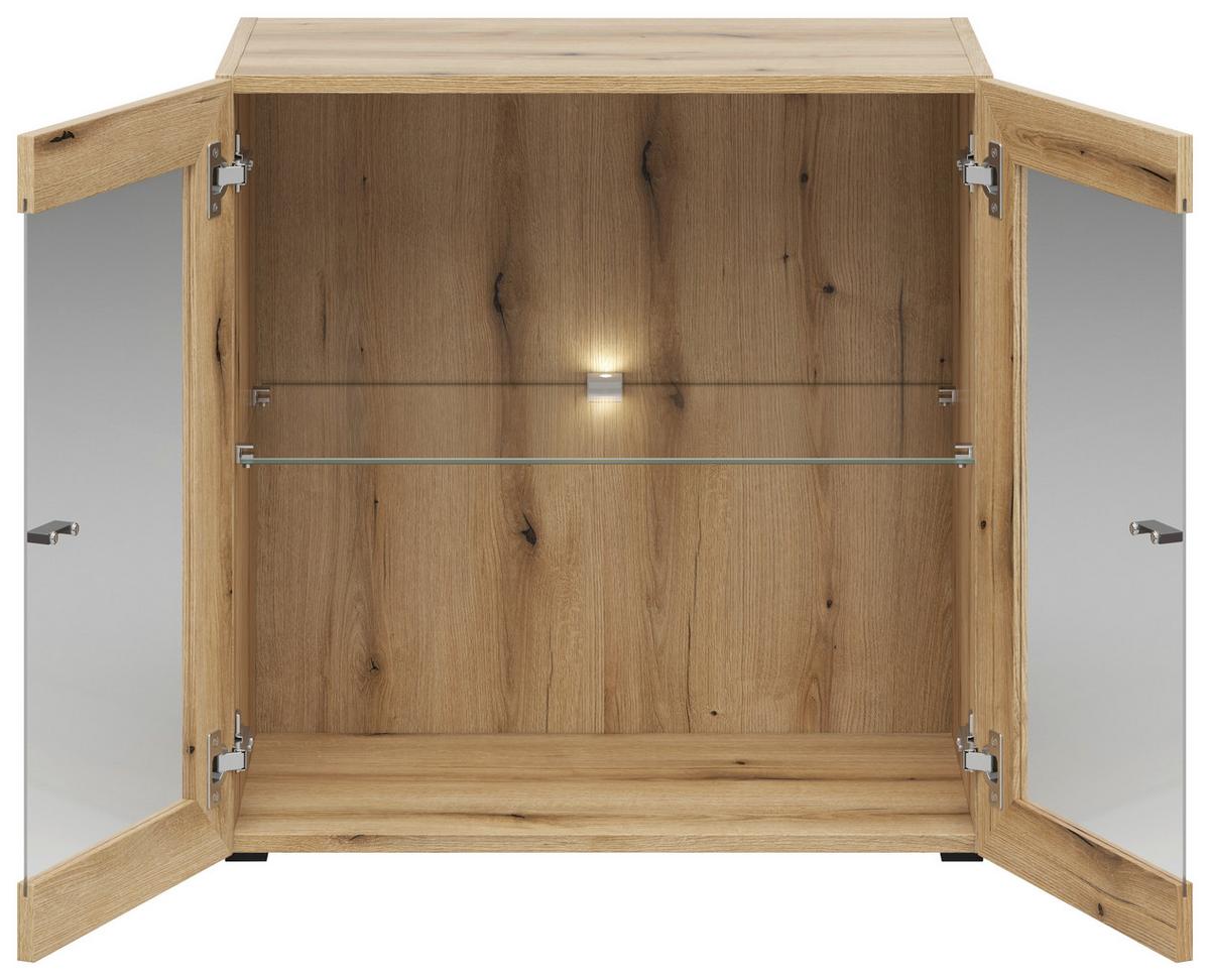 Vitrine 2 Türen, B: 64 cm Sixty-Four, Eichefarben - Eichefarben/Schwarz, Trend, Glas/Holzwerkstoff (64/64/35cm)
