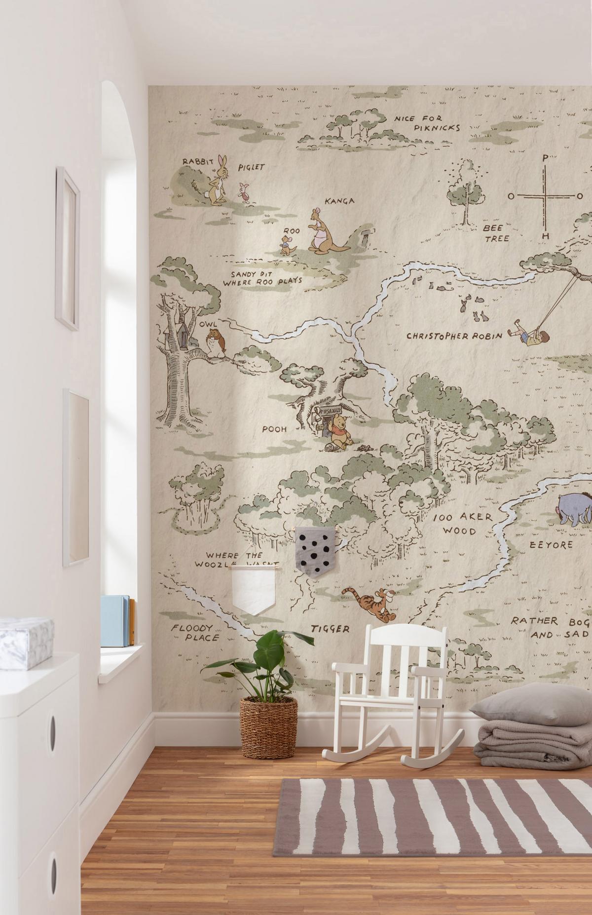 Fototapete Winnie The Pooh Map - Schwarz/Braun, Trend, Textil (200/240cm)