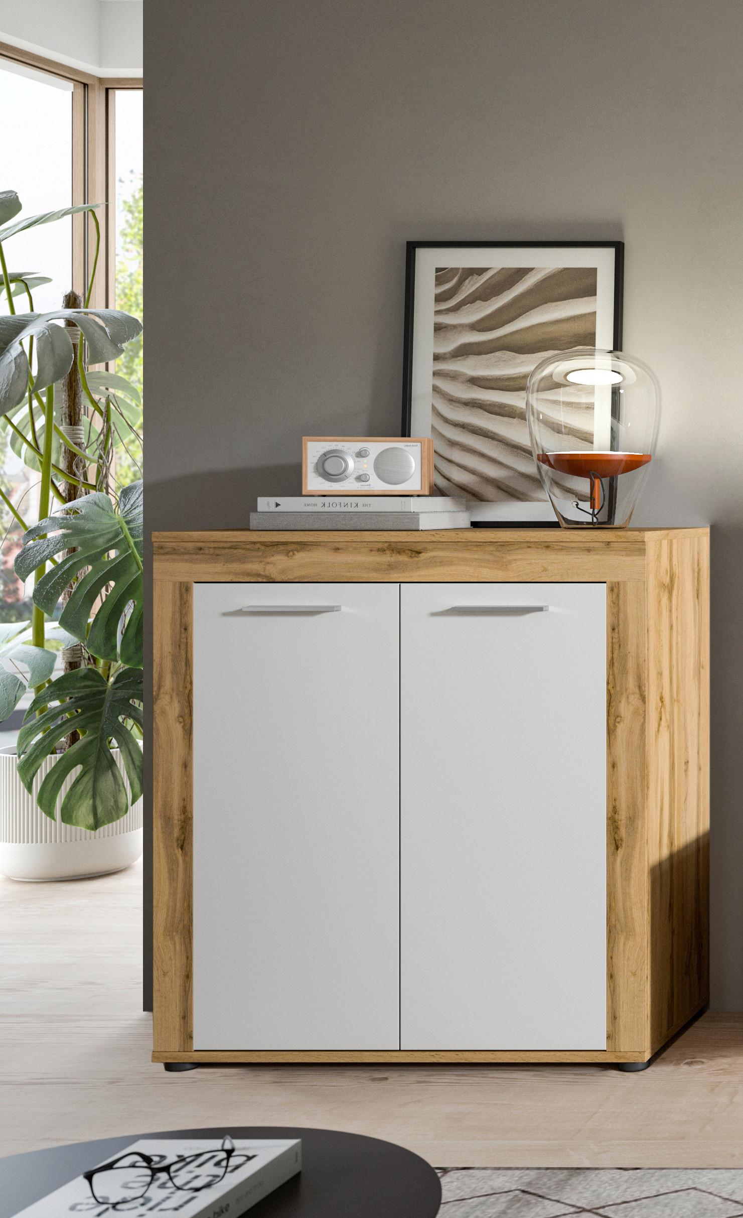 Highboard Jam Weiß B: 80 Cm - Eiche Wotan/Schwarz, Design, Holzwerkstoff (80/88/35cm) - MID.YOU