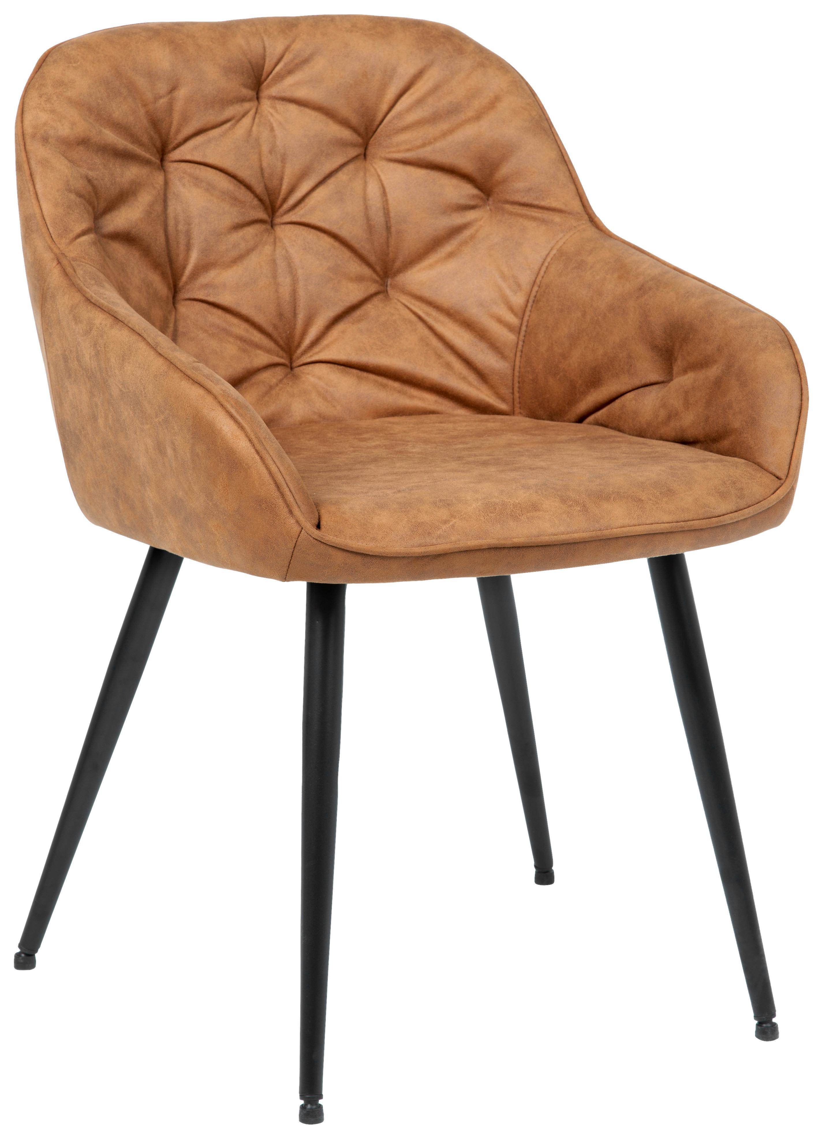 Armlehnstuhl Ancona Braun B: 55 cm - Schwarz/Braun, ROMANTIK / LANDHAUS, Textil/Metall (55/80/61cm) - Livetastic
