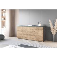 ŠIROKÁ KOMODA VERA 150 - šedá/barvy dubu košíčkatého, Trend, kompozitní dřevo/plast (150/67,9/39,5cm)