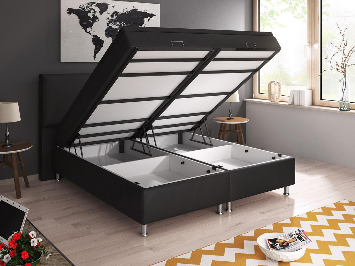 Boxspringbett mit Topper & Bettkasten 180x200 Oslo - Silberfarben/Schwarz, KONVENTIONELL, Leder/Textil (180/200cm) - MID.YOU