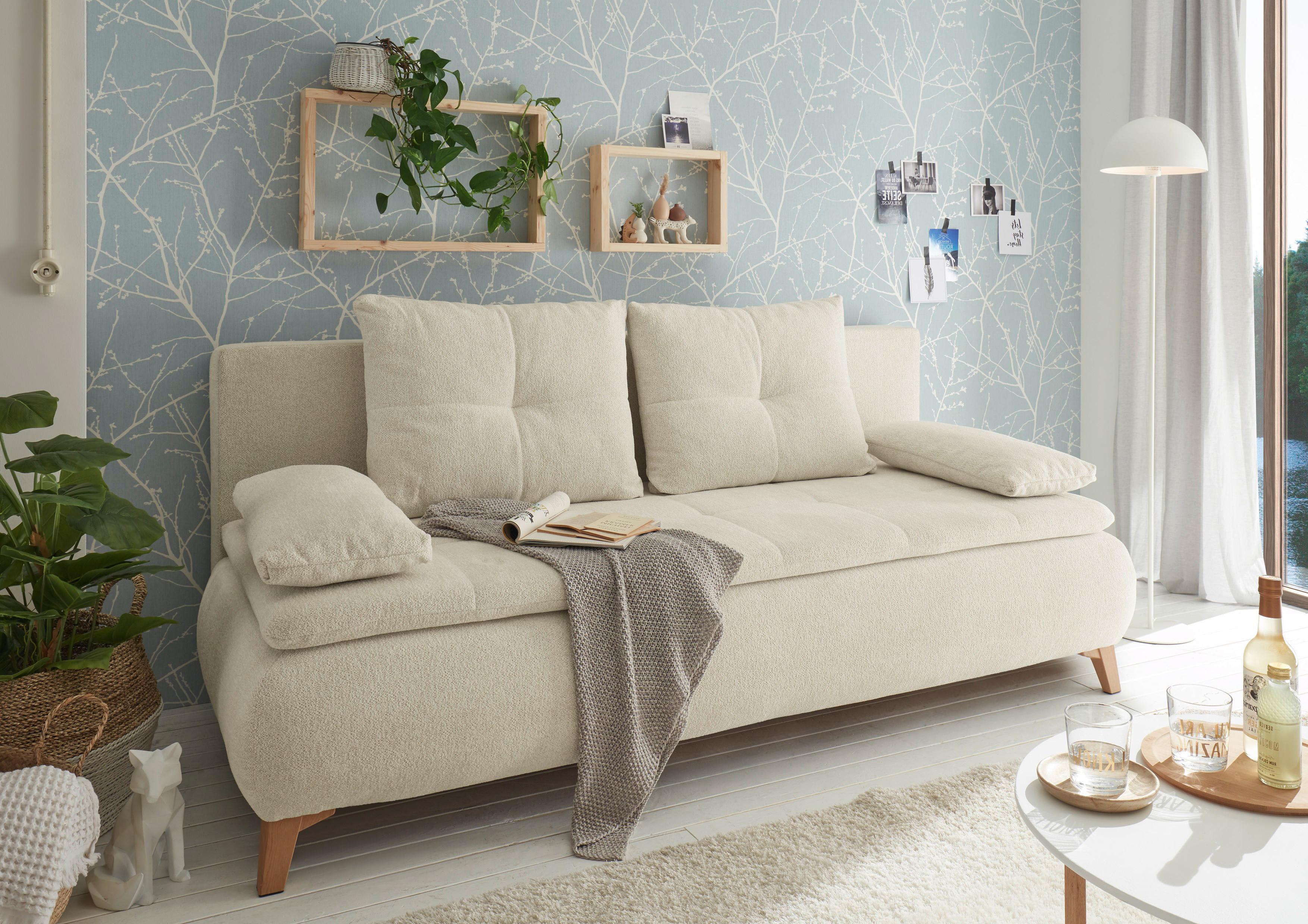 2-Sitzer-Sofa mit Schlaffunktion Magnus Creme - Eichefarben/Creme, Design, Textil (202/94/104cm) - MID.YOU