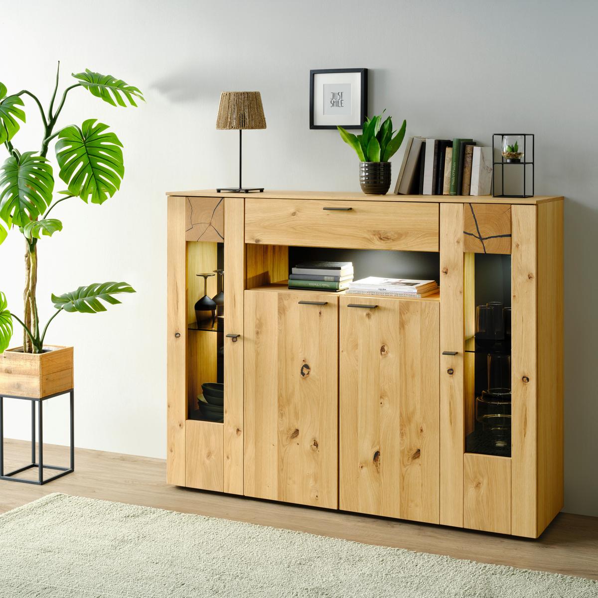 VYSOKÁ KOMODA STOCKHOLM - barvy dubu/černá, Moderní, kov/kompozitní dřevo (154/130/41cm) - Premium Living