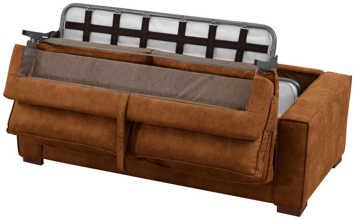 Schlafsofa Texas Cognac Mikrofaser, B: 203 cm - Cognac/Dunkelbraun, Design, Textil (203/85/99cm) - MID.YOU