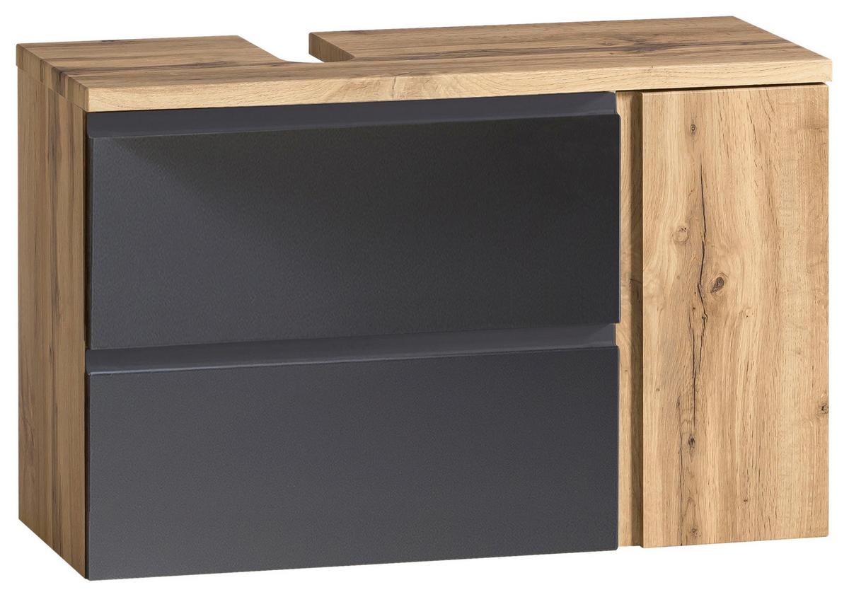 Waschbeckenunterschrank Varese B: 85 Cm Grau/eiche Wotan - Eiche Wotan/Grau, MODERN, Holzwerkstoff (85/56/35cm) - Held