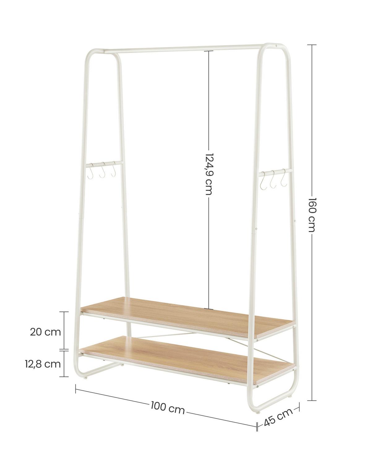Kleiderständer Weiß, Hellbraun B: 100 Cm - Hellbraun/Weiß, Trend, Holzwerkstoff/Metall (100/160/45cm) - MID.YOU