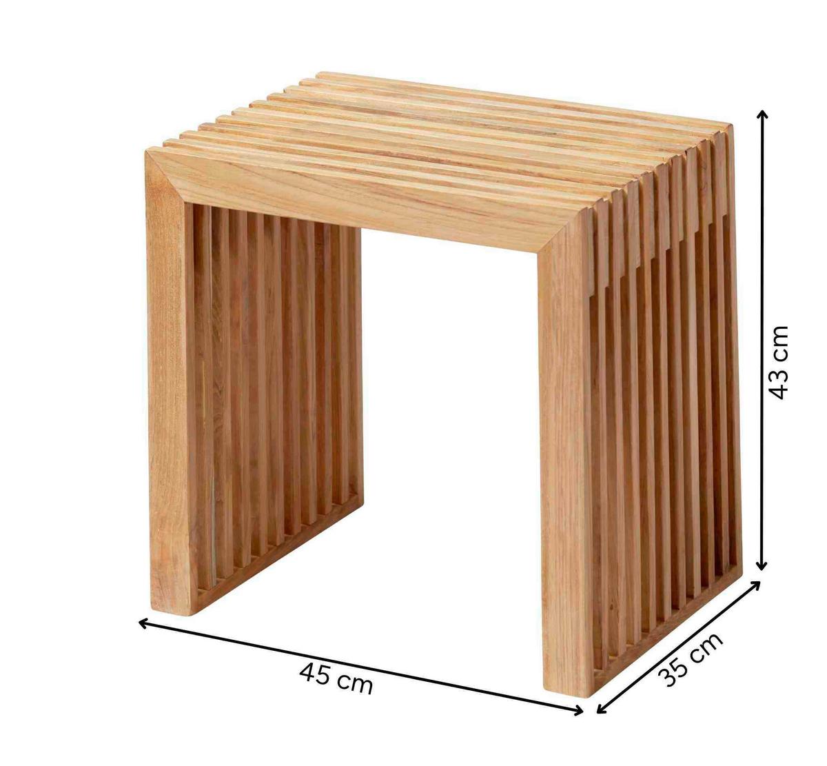 HOCKER RIB - Teakfarben, KONVENTIONELL, Holz (45/43/35cm) - MID.YOU