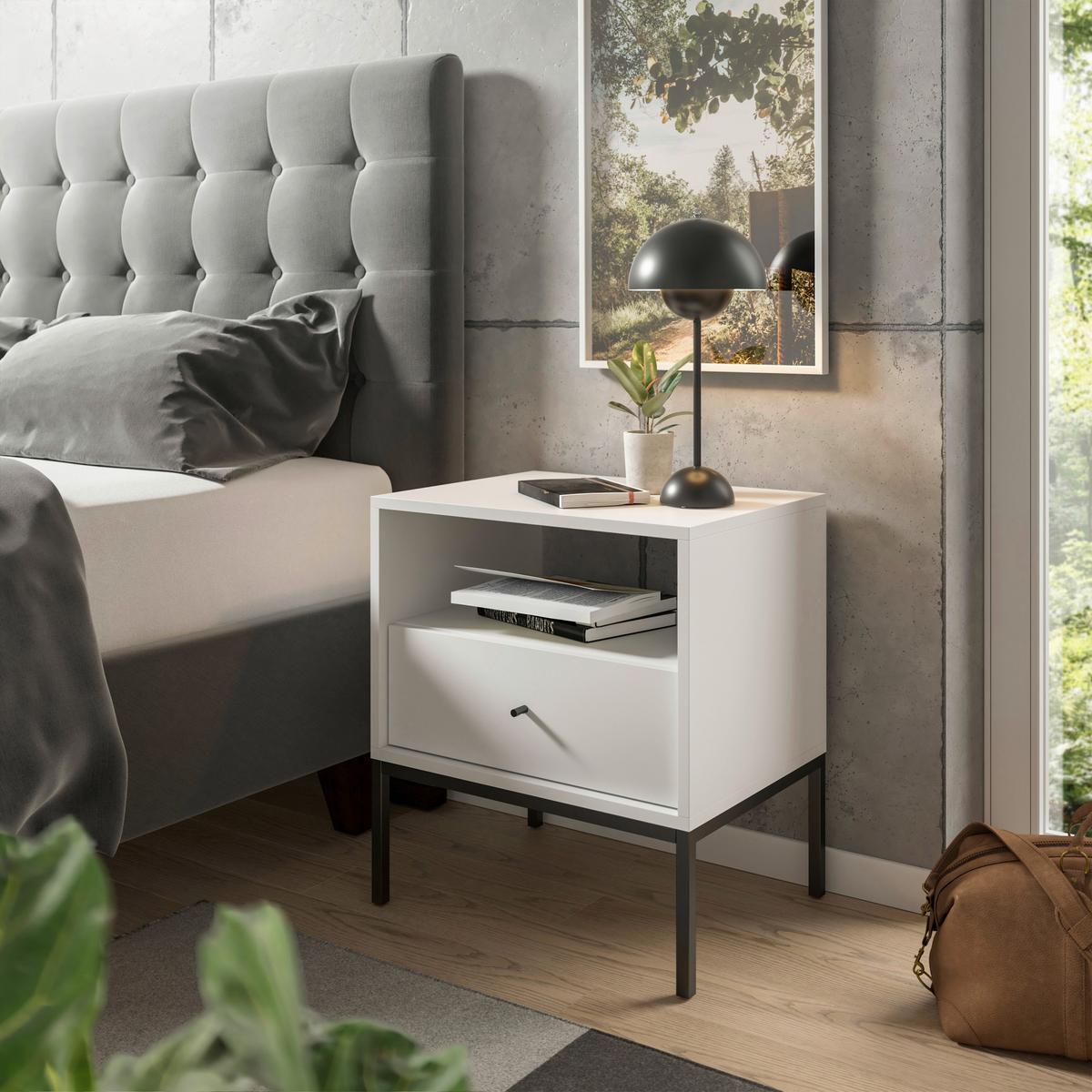 Nachkästchen Weiß H: 56 cm Ines - Schwarz/Weiß, MODERN, Holzwerkstoff (54/56/39cm) - MID.YOU