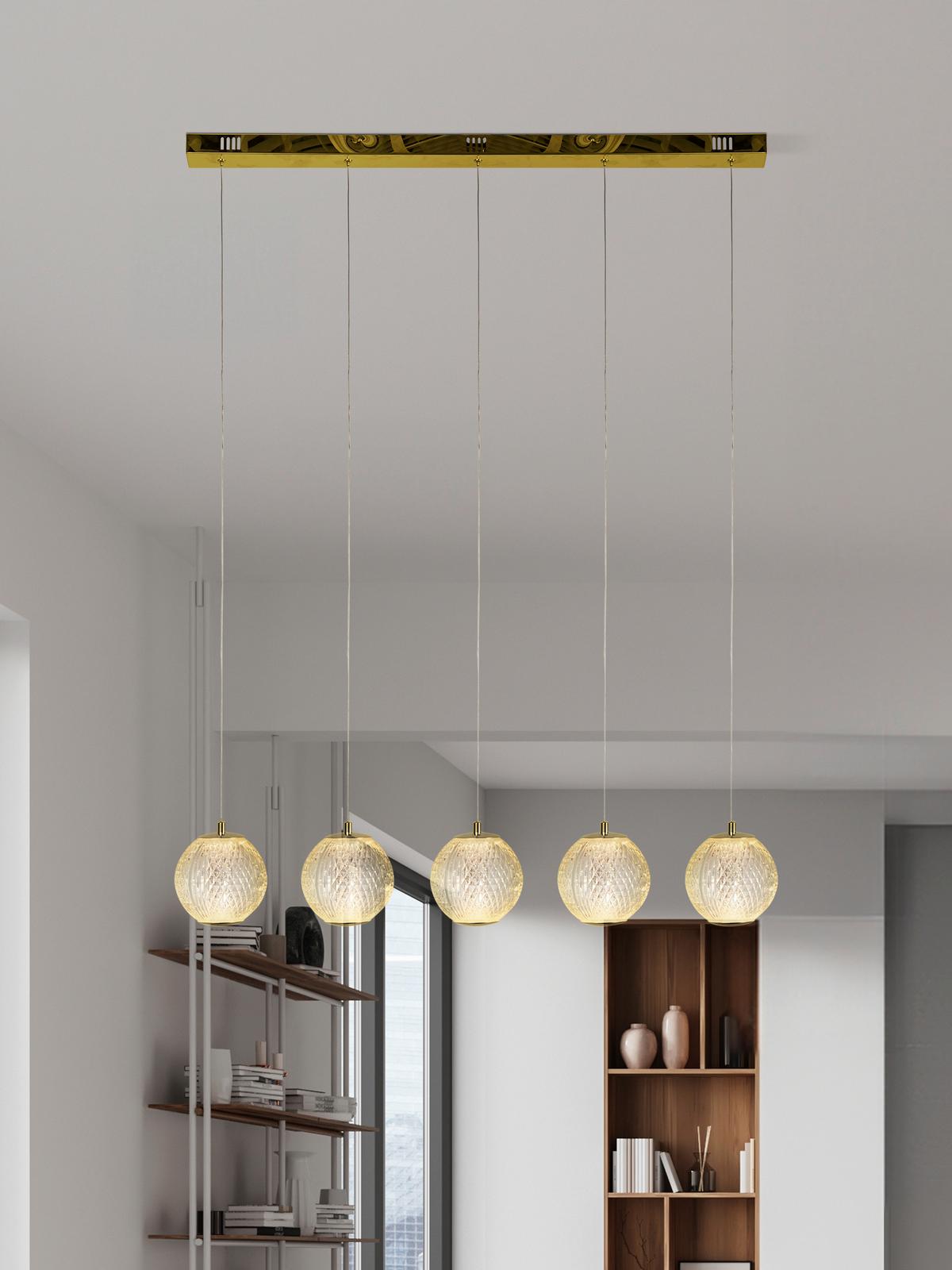 Led Függőlámpa 51485-5sb Allure - sárgarézszínű, Design, műanyag/fém (100/10/150cm)