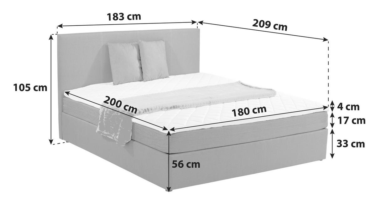 Boxbett Mit Topper 180x200 Cm Carolina Sandfarben - Sandfarben/Schwarz, Basics, Holz/Textil (180/200cm) - MID.YOU