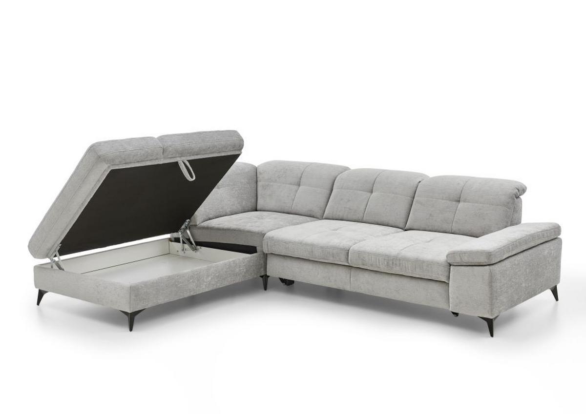 Sedačka SORENA L, ľavá, sv.sivá ženilka, s funkciami - čierna/svetlosivá, Modern, kov/textil (255/311cm) - Premium Living