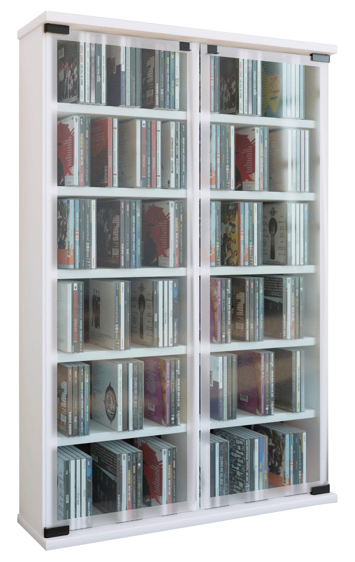 Regál na CD Galerie š: 60 cm bílý - bílá, Konvenční, kompozitní dřevo/sklo (60/92/18cm) - MID.YOU