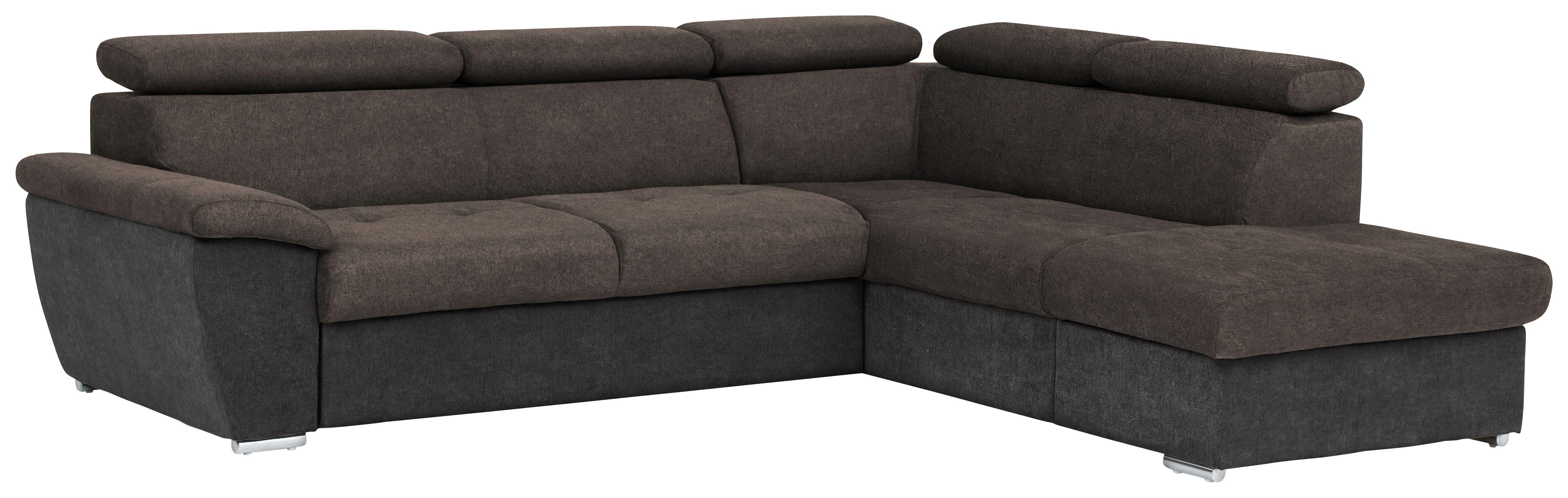 Ecksofa Mit Schlaffunktion Und Bettkasten Antero Dunkelbraun - Chromfarben/Dunkelbraun, Design, Textil (262/216cm) - Livetastic