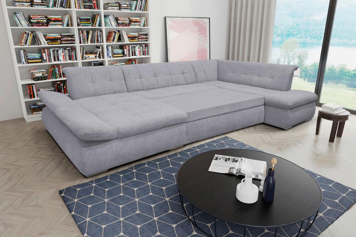 Wohnlandschaft Moric Mit Schlaffunktion Grau Mikrofaser - Chromfarben/Grau, KONVENTIONELL, Textil (172/353/216cm) - MID.YOU