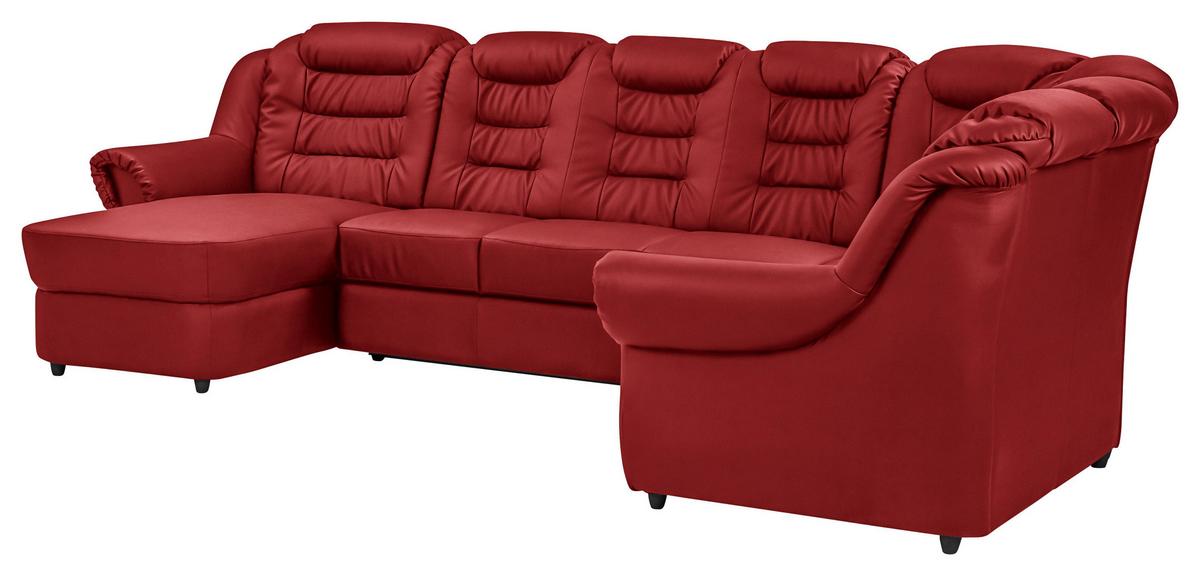 Wohnlandschaft Boston Rot Lederlook - Rot/Schwarz, KONVENTIONELL, Textil (165/333/216cm) - Livetastic