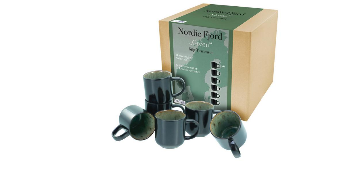 CreaTable, 21557, Serie Nordic Fjord, 18-teiliges Geschirrset für 6 Personen, Teller Set aus Steinzeug, spülmaschinen- und mikrowellengeeignet, Qualitätsproduktion