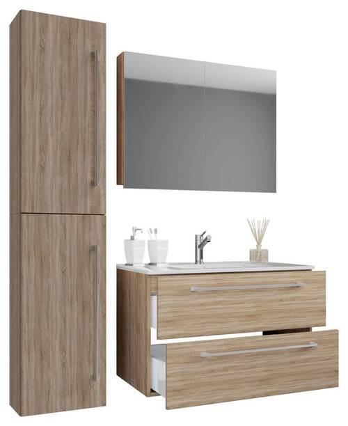 Badezimmer Badinos 4-teilig Sonoma Eiche B: 61 Cm - Weiß/Sonoma Eiche, MODERN, Keramik/Holzwerkstoff (93cm) - MID.YOU