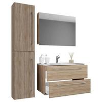 Badezimmer Badinos 4-Teilig Sonoma Eiche B: 61 cm - Weiß/Sonoma Eiche, MODERN, Keramik/Holzwerkstoff (93cm) - MID.YOU
