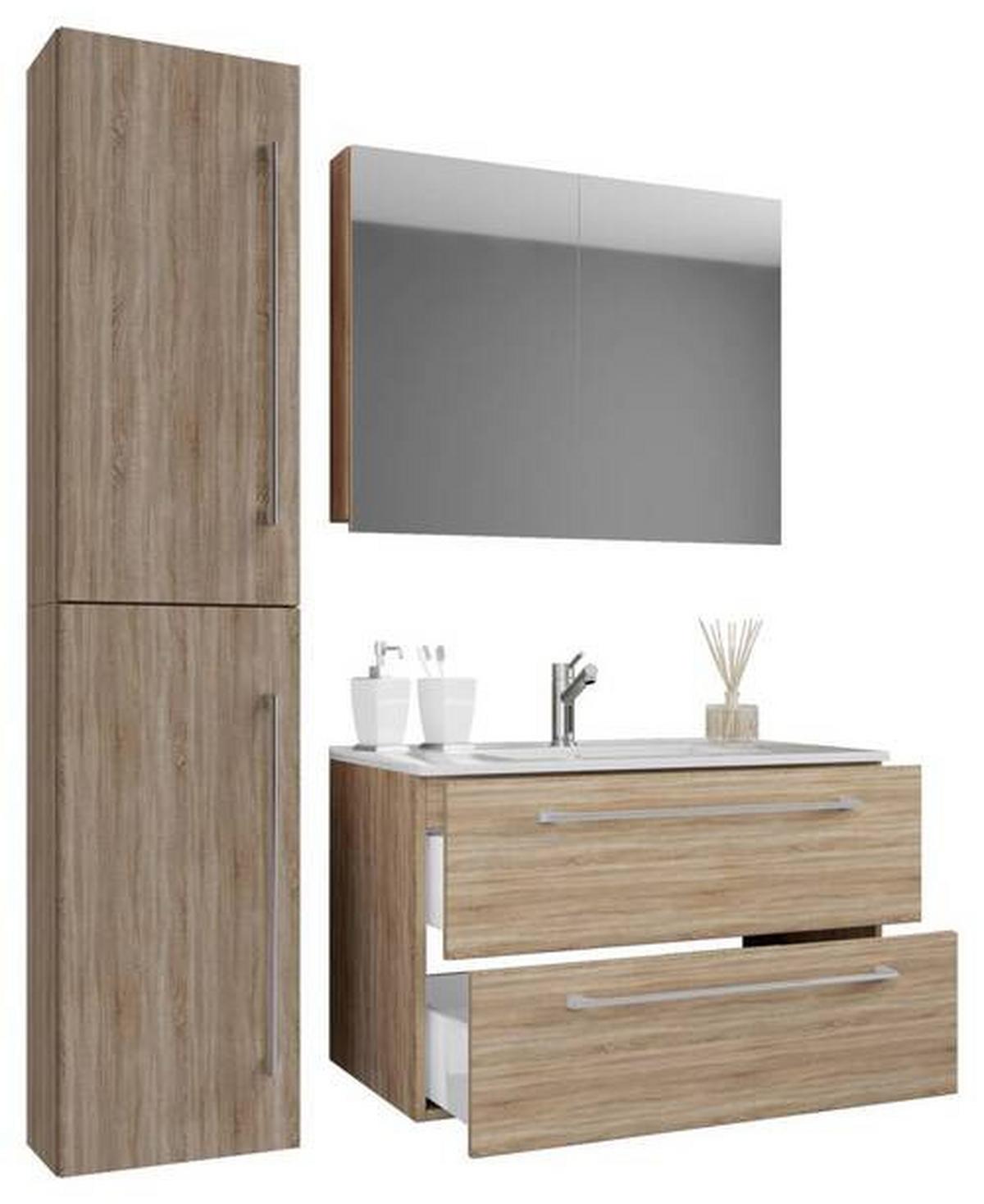 Badezimmer Badinos 4-Teilig Sonoma Eiche B: 61 cm - Weiß/Sonoma Eiche, MODERN, Keramik/Holzwerkstoff (93cm) - MID.YOU