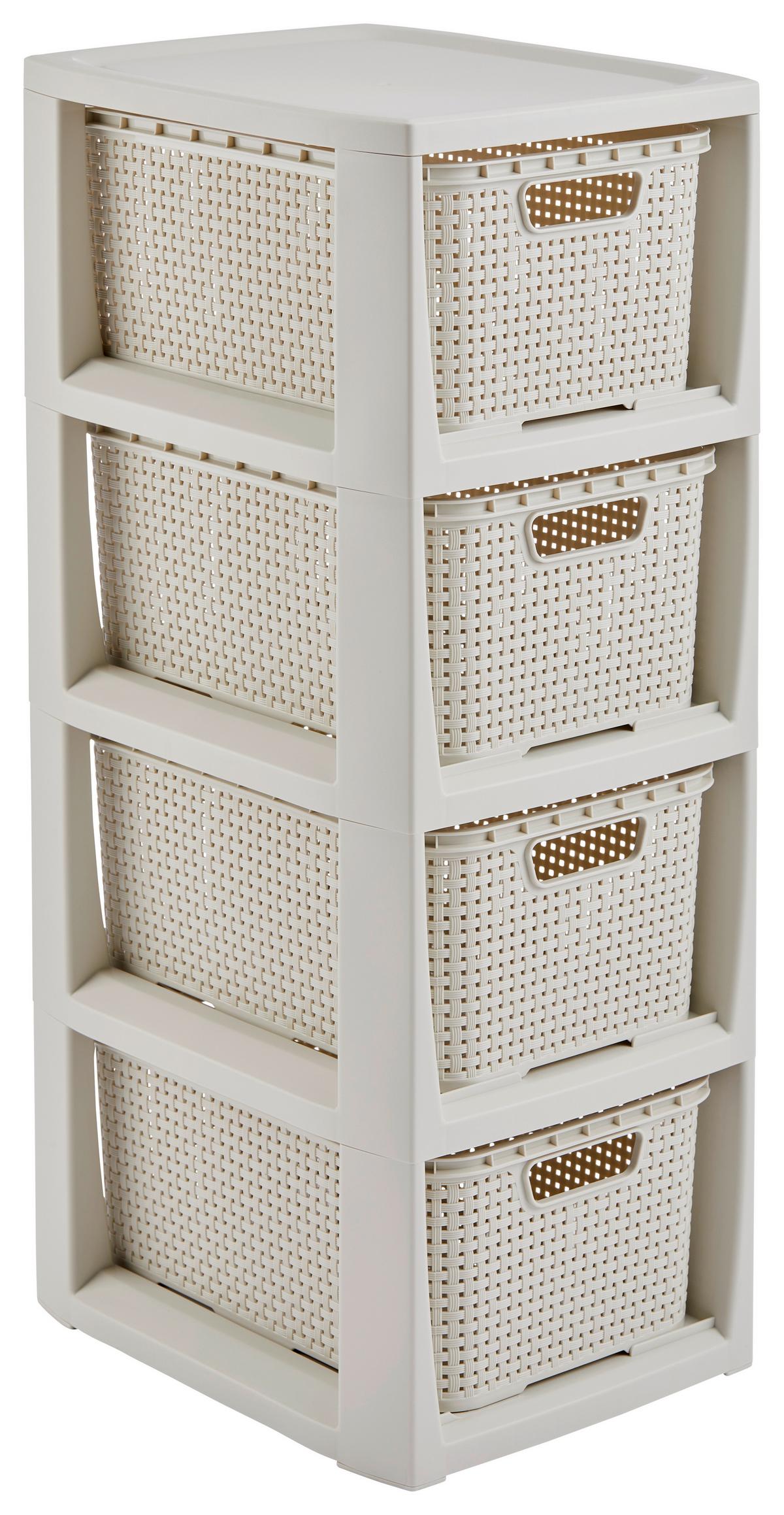 Schubladenbox Rattan Creme , Anthrazit 24,1x29,6x64 cm - Anthrazit/Creme, Basics (24,1/29,6/64cm) - Ondega