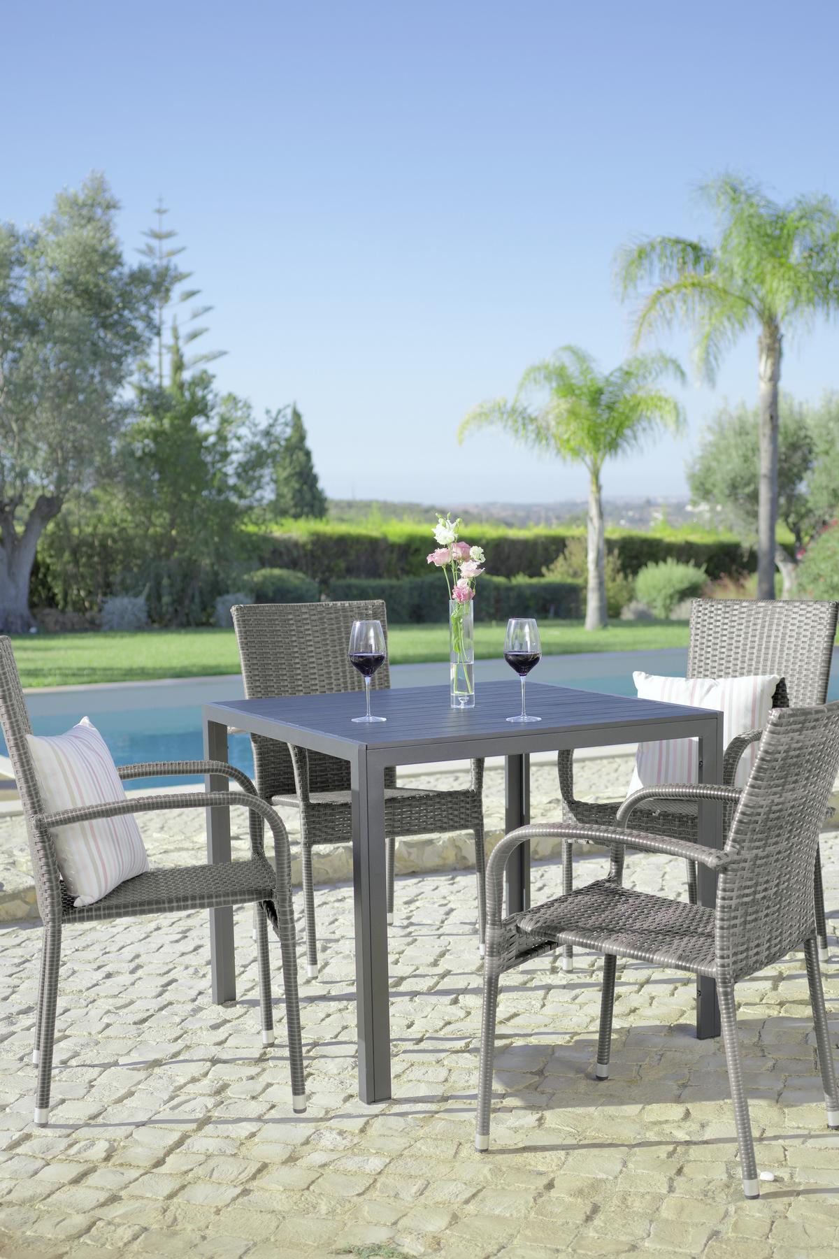 Gartenstuhl Stapelbar Emilia, Polyrattan - Dunkelbraun, MODERN, Kunststoff/Metall (64/87/56cm) - Ondega