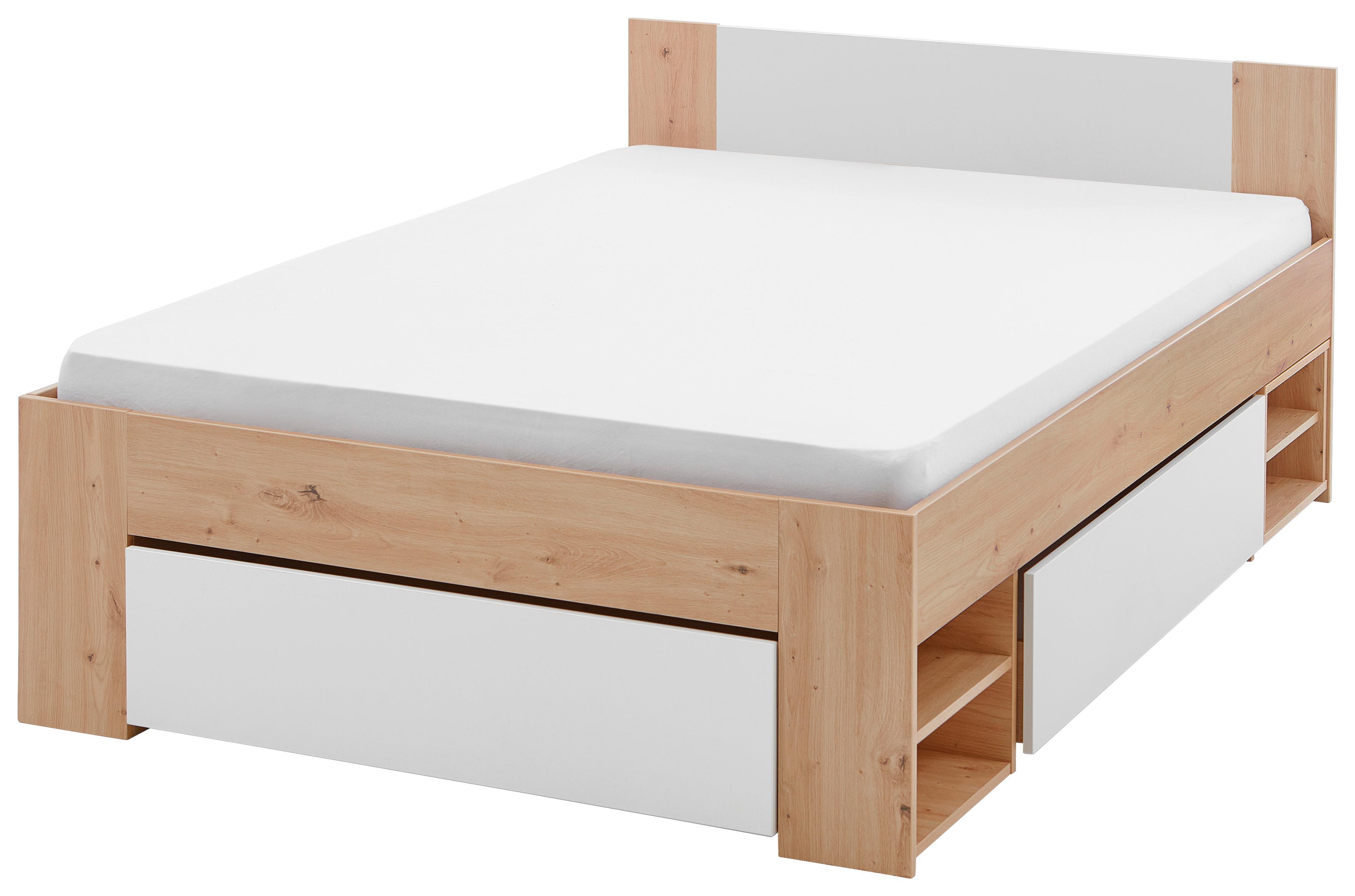 Stauraumbett M. Bettladen 140x 200cm Azurro Weiß/eiche - Eiche Artisan/Weiß, MODERN, Holzwerkstoff (140/200cm)