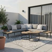 Záhradní sestava LORENA - šedá/černá, Moderní, kov/dřevo (241/67/69cm) - Bessagi Garden