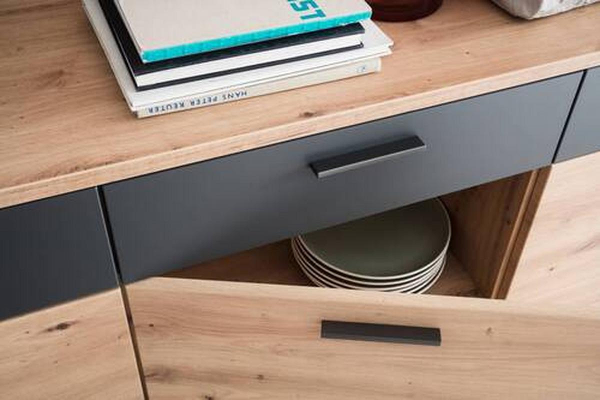 Sideboard B: 180 cm Cortona Anthrazit/Eichefarben - Eichefarben/Anthrazit, Design, Holzwerkstoff (180/85/43cm) - Livetastic