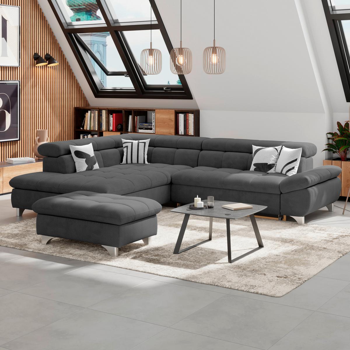 Ecksofa Gemini Schwarz, B: 234cm - Chromfarben/Anthrazit, KONVENTIONELL, Textil (234/312cm)