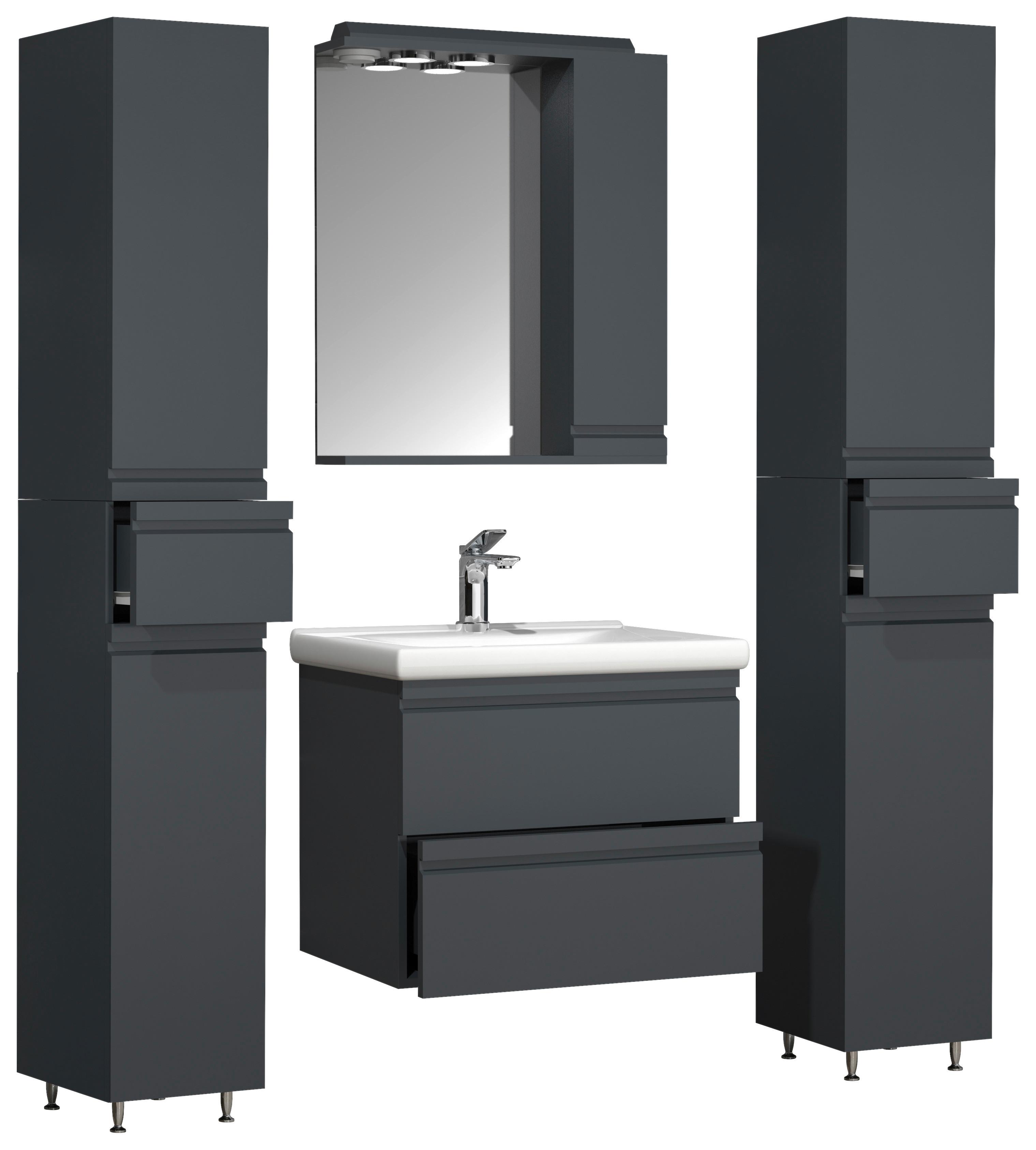 Badmöbel-Set 5-Tlg. Silora L B: 120 cm Anthrazit Dekor - Anthrazit/Weiß, MODERN, Glas/Keramik (120cm) - MID.YOU