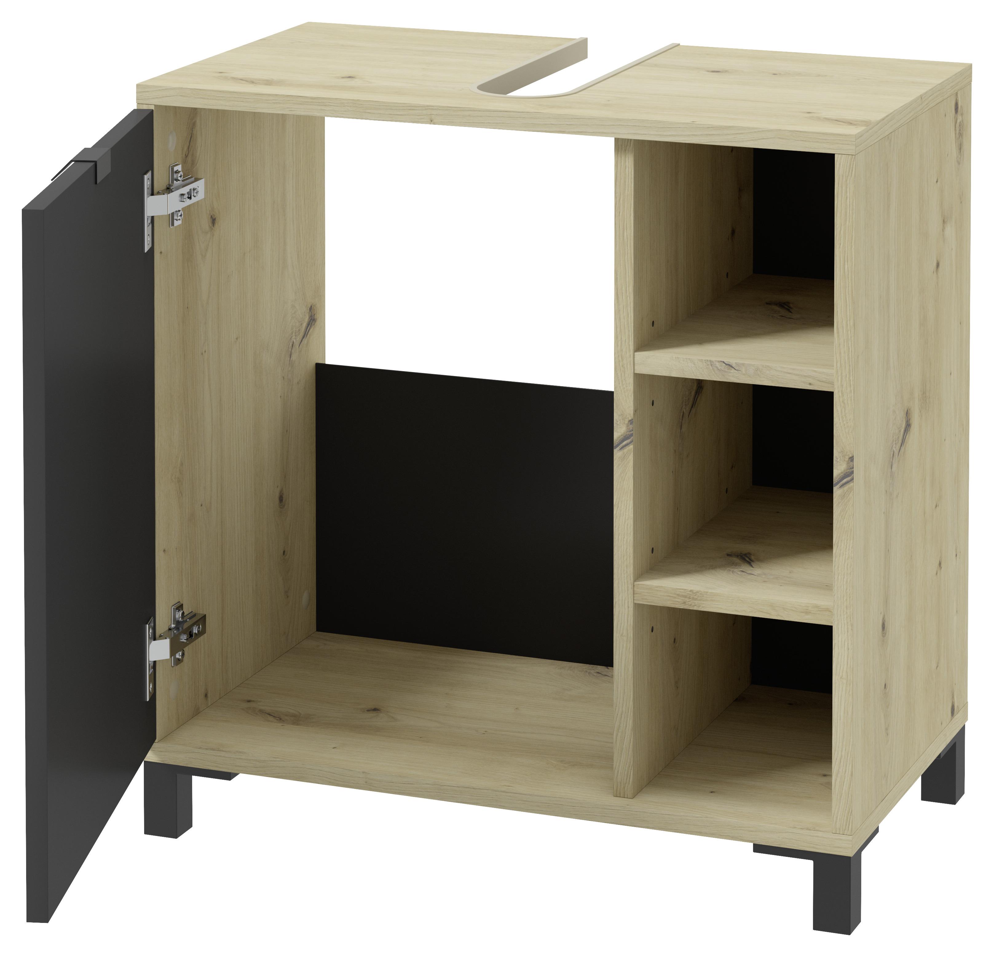 Waschbeckenunterschrank in Eichefarben und Anthrazit