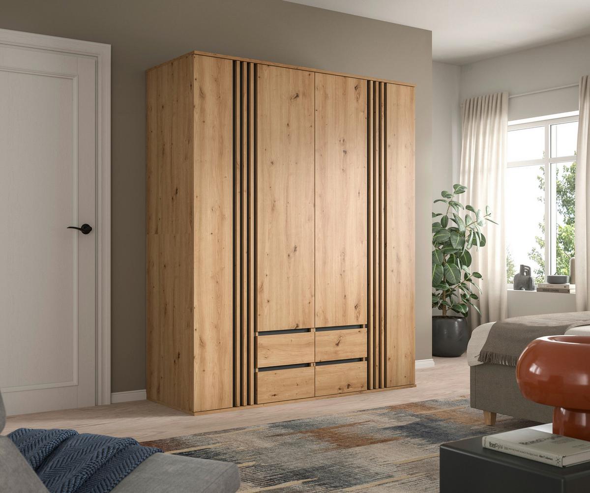 Drehtürenschrank Tofta Eiche Dekor/Anthrazit B: 160cm - Anthrazit/Eiche Artisan, ROMANTIK / LANDHAUS, Holzwerkstoff (160/192/56cm) - Livetastic