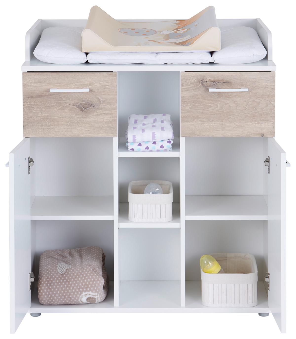 Pelenkázó Komód Alex - tölgyfa színű/fehér, Konventionell, faalapú anyag (89/101/78cm)