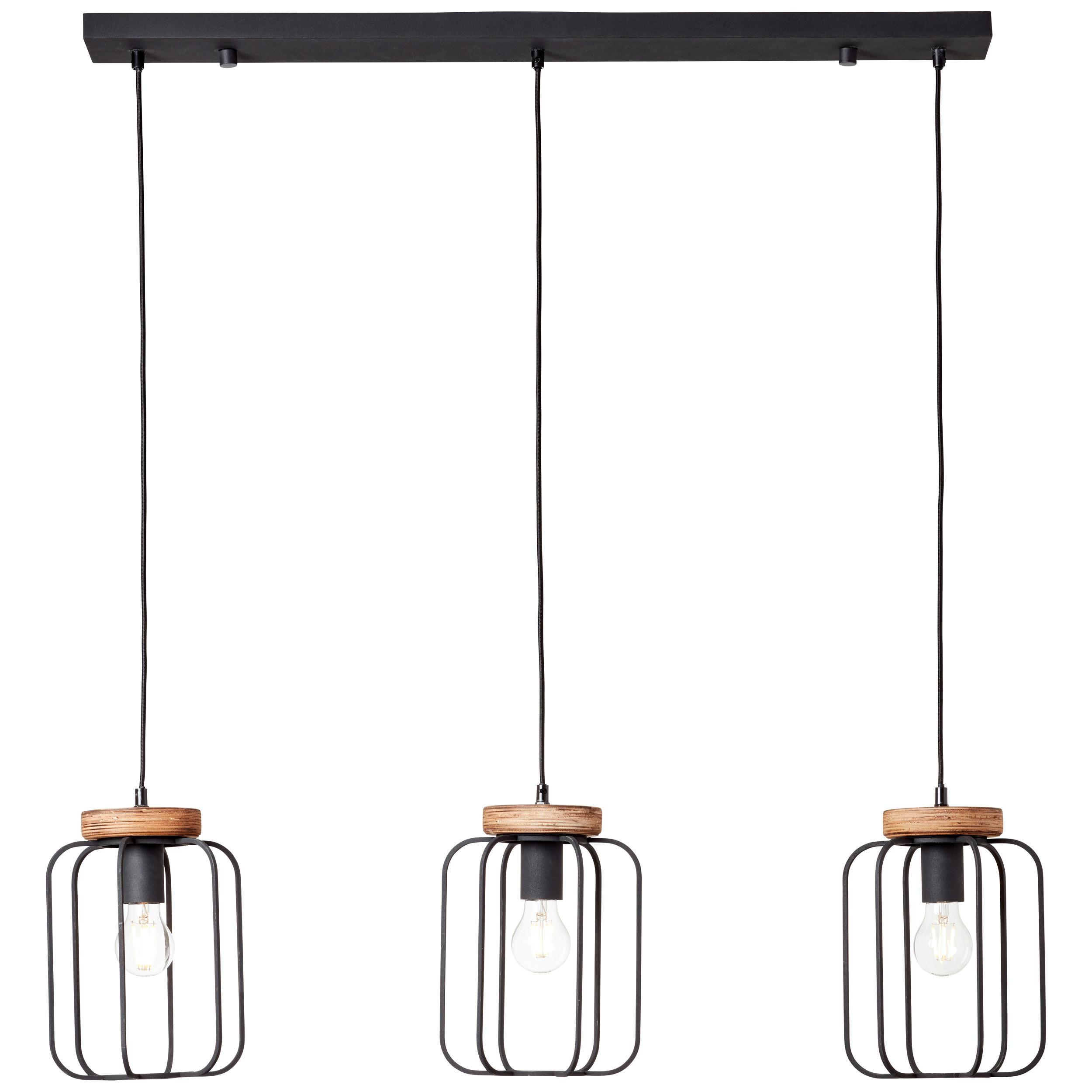 Hängeleuchte Tosh H: 130 cm 3-Flammig, Käfigschirme - Schwarz/Braun, LIFESTYLE, Holz/Metall (100/20/130cm) - Brilliant