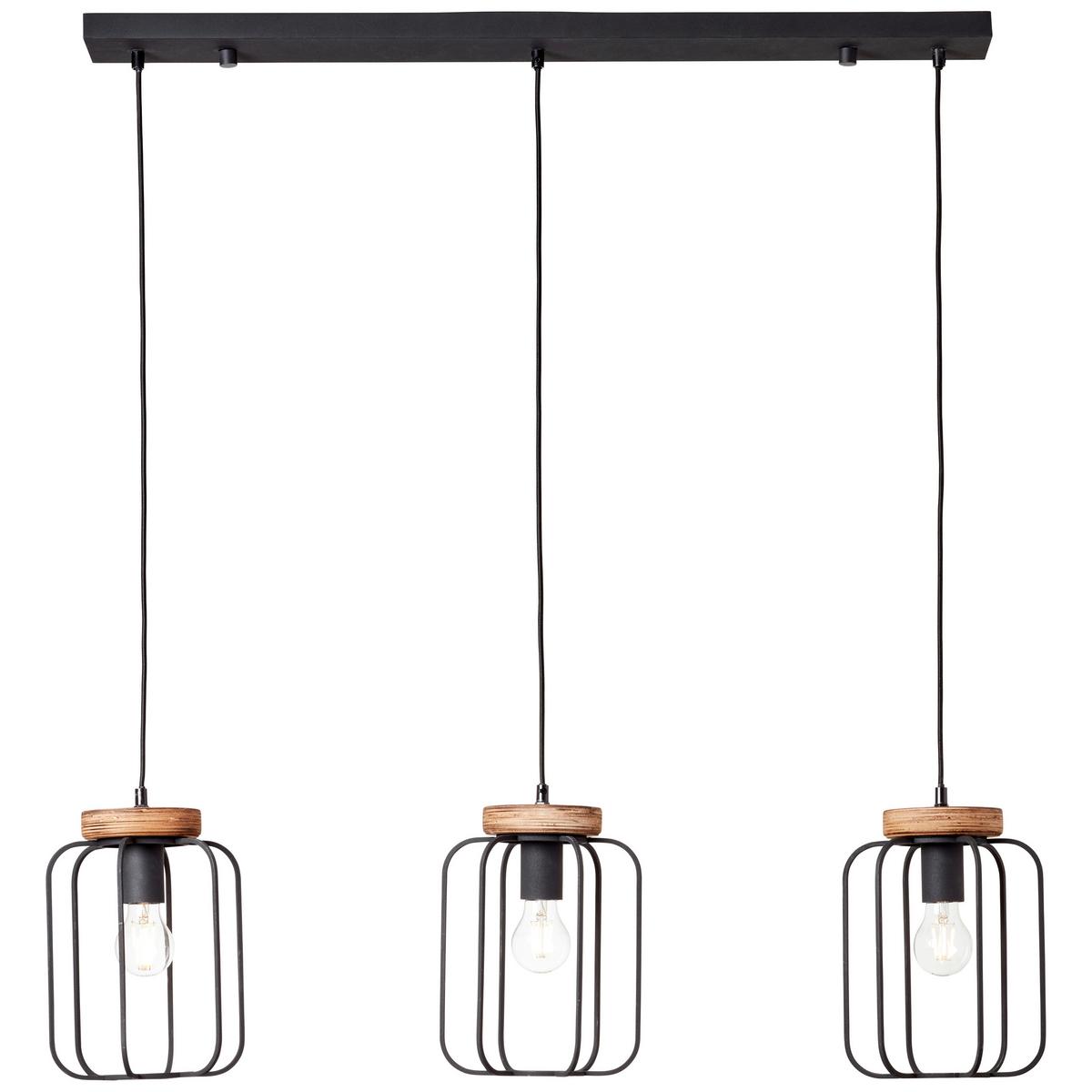 Hängeleuchte Tosh H: 130 Cm 3-Flammig, Käfigschirme - Schwarz/Braun, LIFESTYLE, Holz/Metall (100/20/130cm) - Brilliant