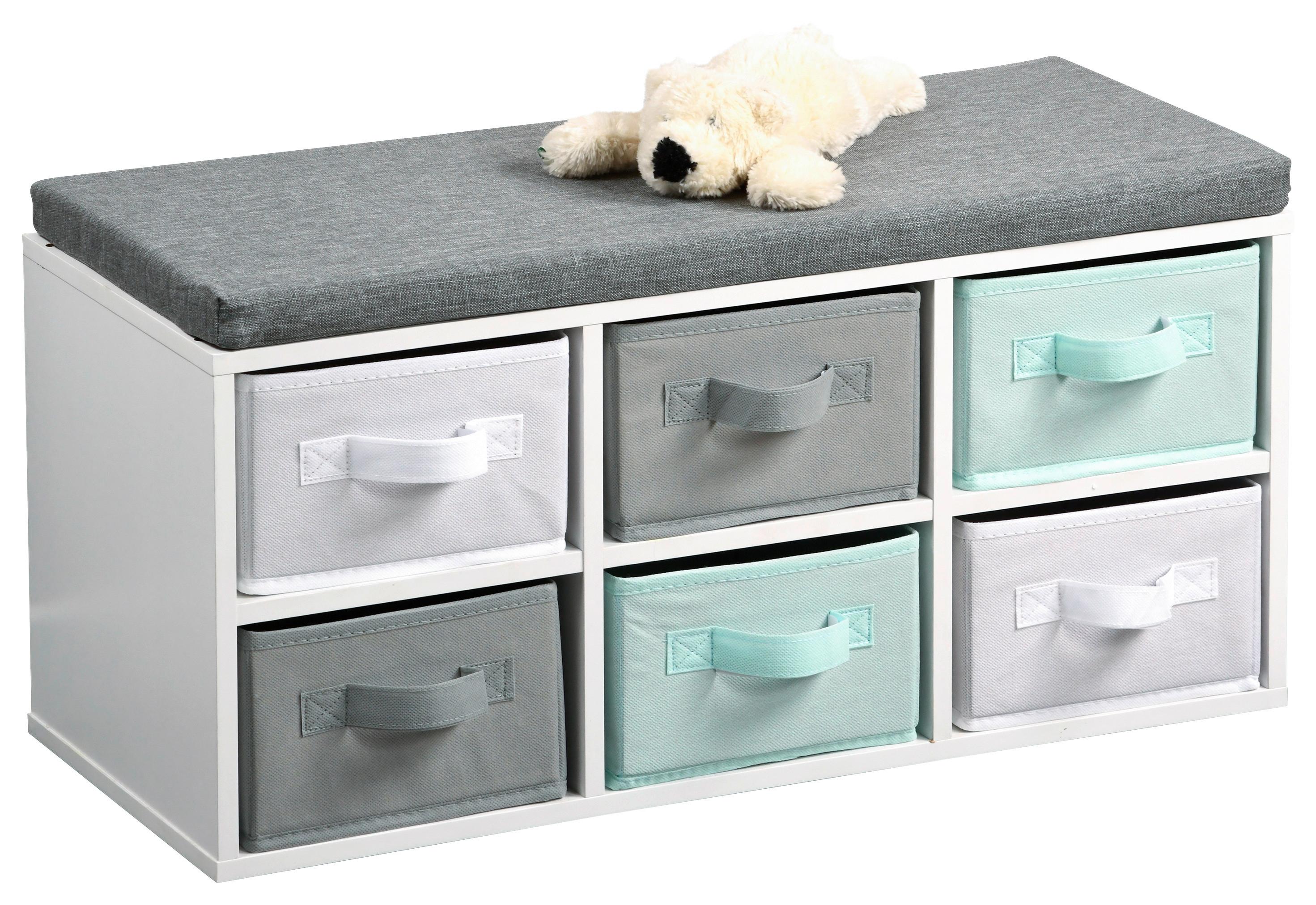 Kindersitzbank Grau / Türkis / Weiß Holz Dekor 68x29,5x33 cm - Türkis/Weiß, Basics, Holzwerkstoff (68/29,5/33cm) - Kesper