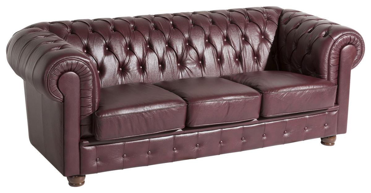 Chesterfield-Sofa Bridgeport Rot 3-Sitzer, Echtleder - Rot/Nussbaumfarben, Design, Leder (200/76/98cm) - Max Winzer