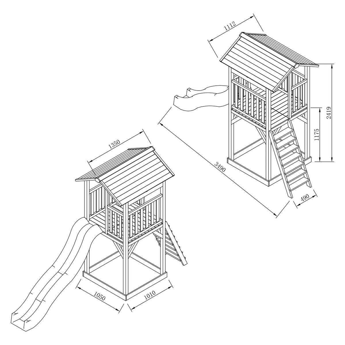 Spielturm A025.120.92 - Weiß/Grau, KONVENTIONELL, Holz/Kunststoff (111,2/241,9/349cm) - Ambia Garden