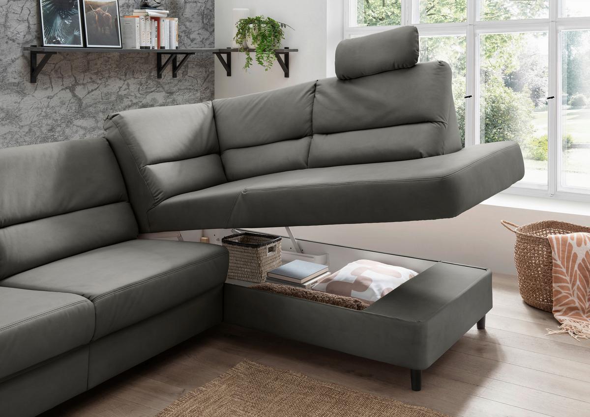 Ecksofa Cavoli, Grau S: 266x190 cm - Schwarz/Grau, MODERN, Textil (266/190cm) - Livetastic